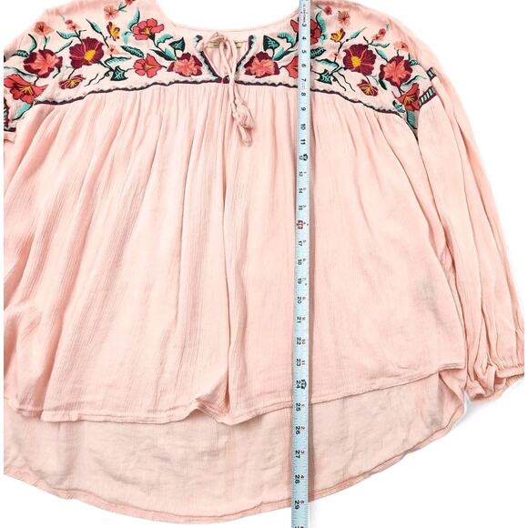 Ruff Hewn Blouse Shirt Floral Embroidered Sheer Pink Tassel Tie Womens XL - Picture 10 of 11